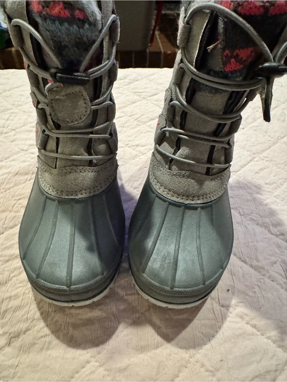 Kids Waterproof Snow Boots - Gray with Pink Accents
